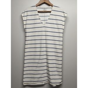 Madewell Cream and Blue Sheath Midi Dress Sleeveless V-Neck